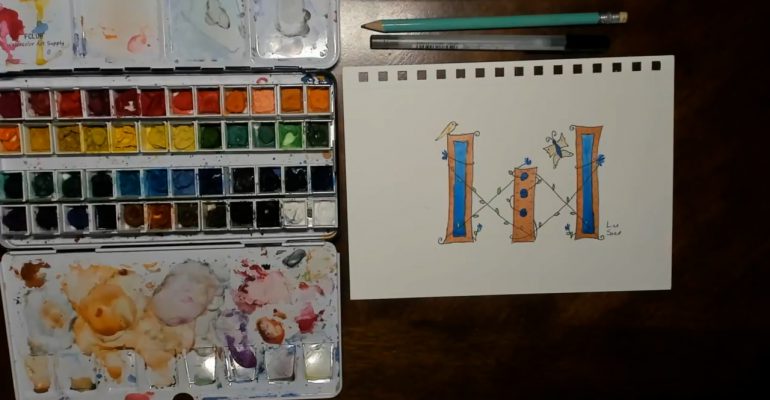 Medieval Watercolor Letter W